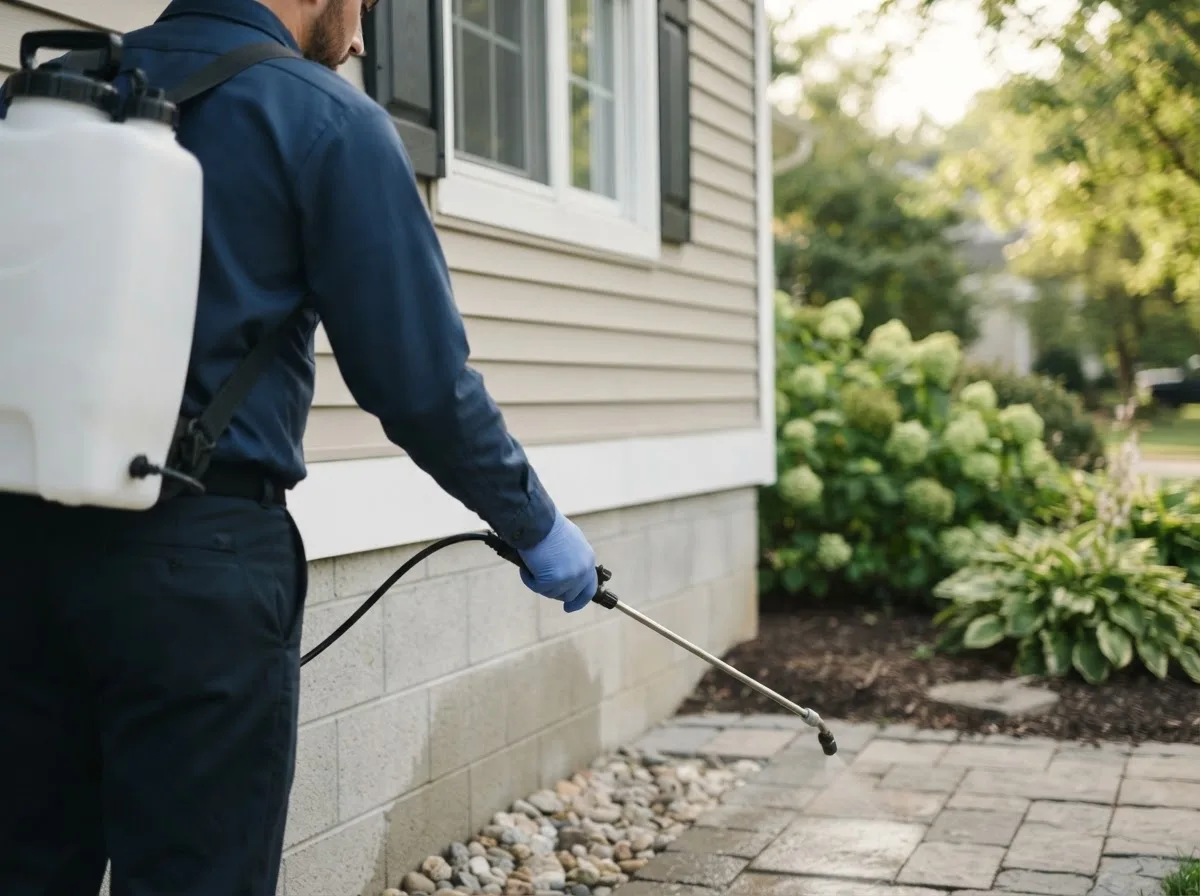Pest control technician inspecting a home in Ewen, MI
